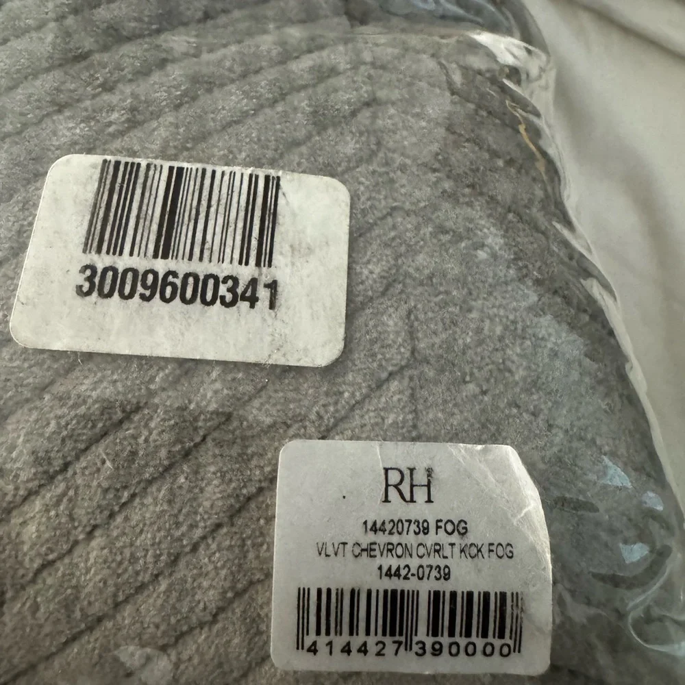 RH Restoration Hardware Velvet Chevron Stitch Coverlet King/CK RH Color Fog New